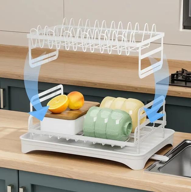 Двухъярусная сушилка для посуды Urbankit с водоотливом и органайзером 42х30х29,5 см Белый (2222-368)