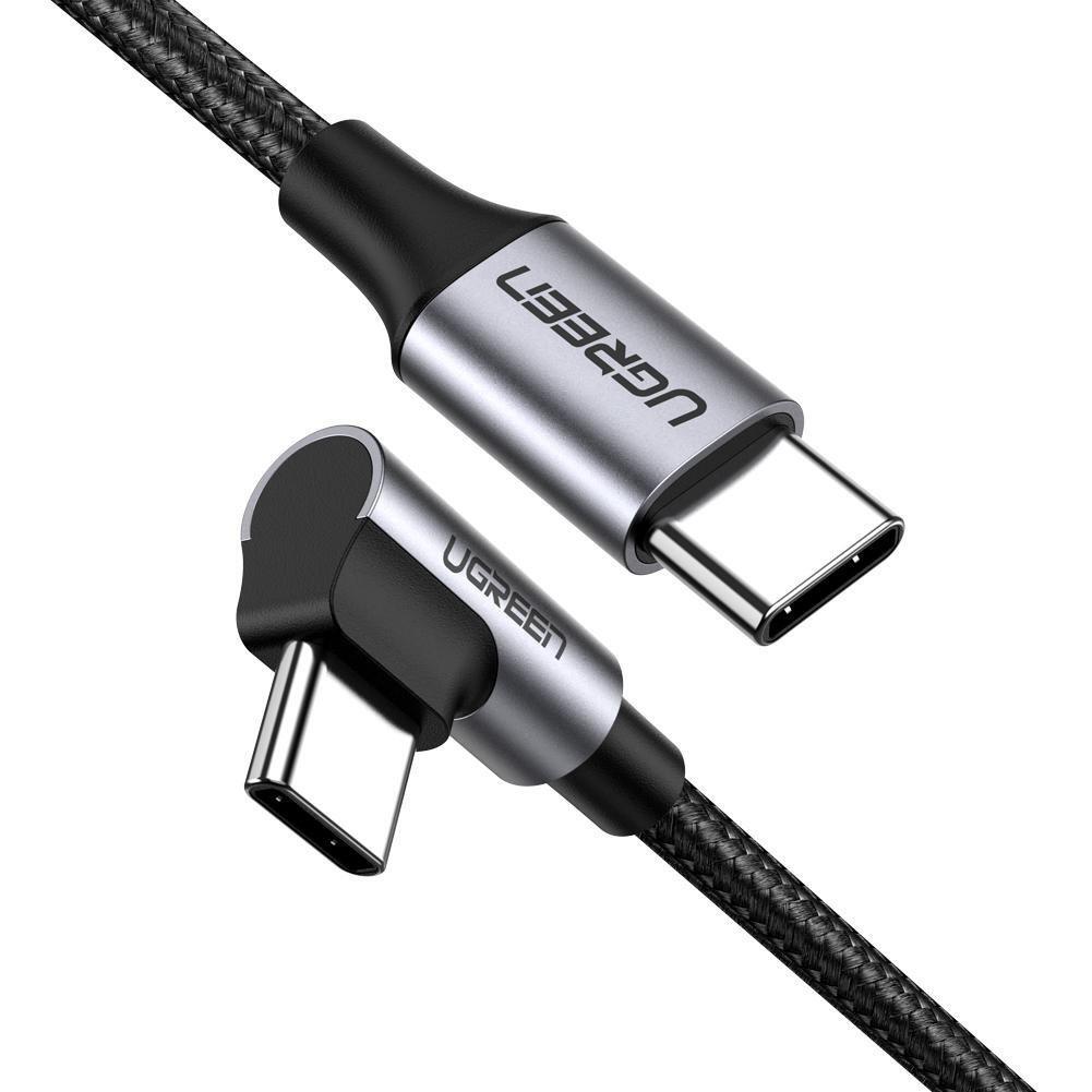 Кабель Ugreen US255 Type-C-Type-C Angled 3A Cable 1м (Gray\Black) (6689227)
