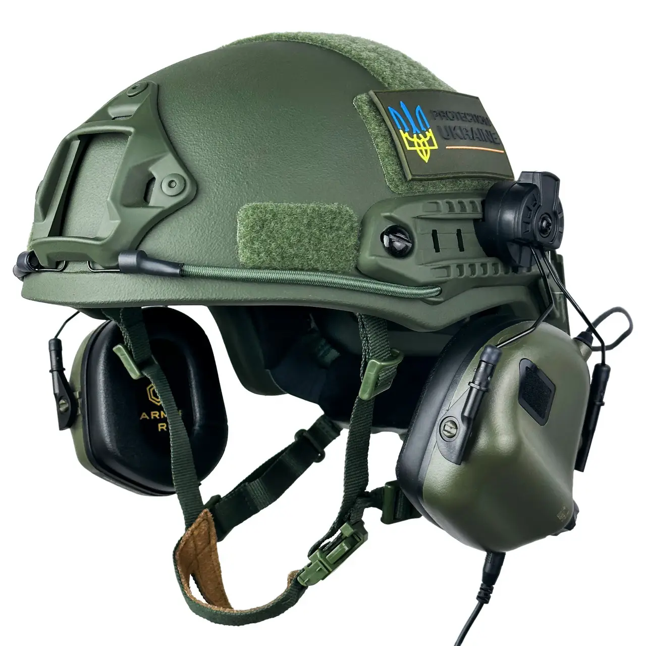 Шлем кевларовый FAST NIJ IIIA и наушники Earmor M31H Mod3 XL Ranger Green