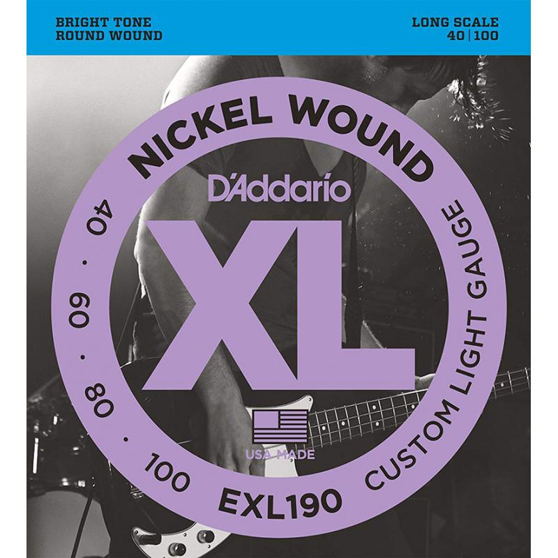 Струни для бас-гітари D'Addario EXL190 Nickel Wound Custom Light Electric Bass Strings 40/100