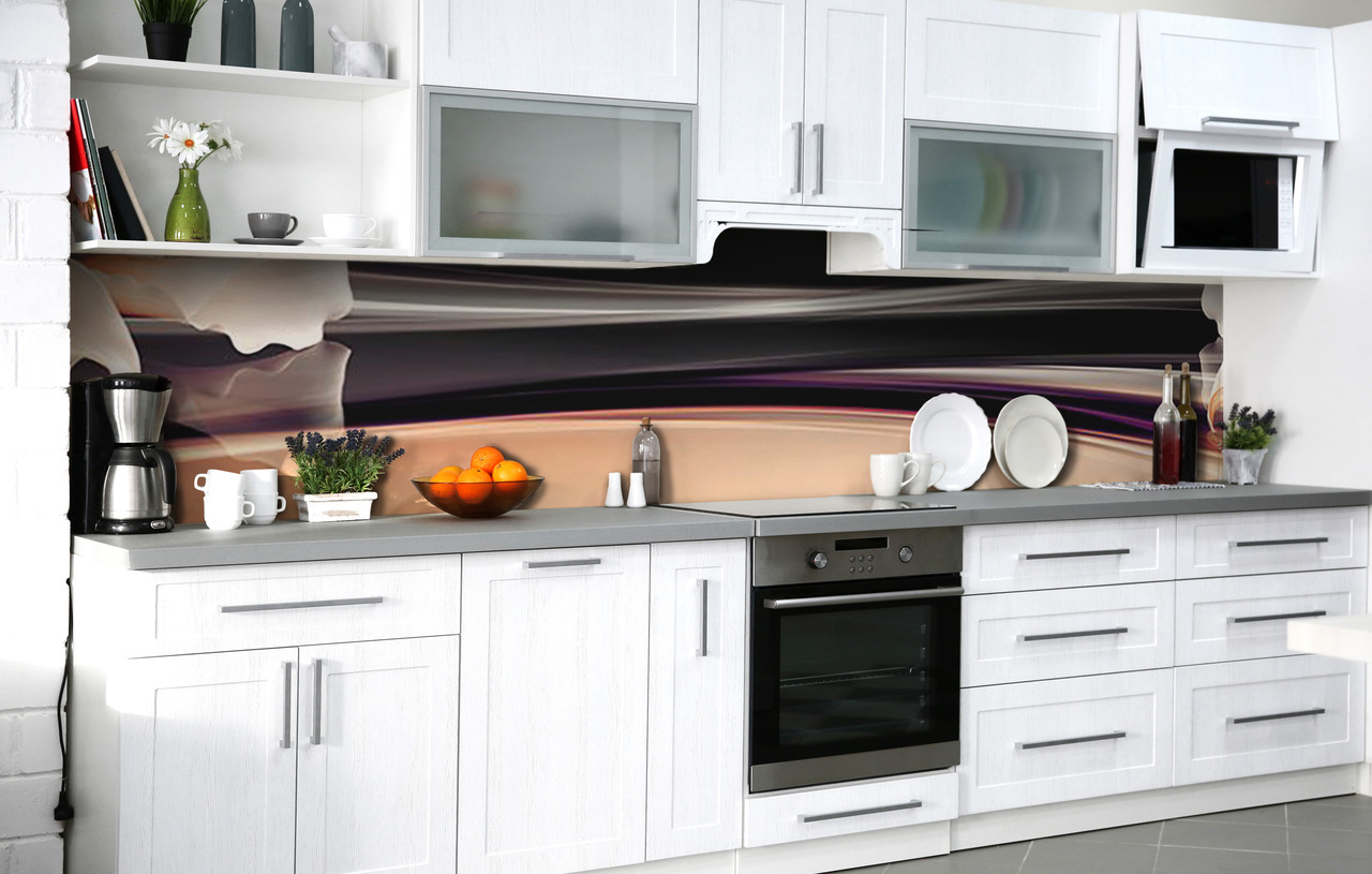 Наклейка на скинали Zatarga на кухню «Жемчужные изгибы» 650х2500 мм виниловая 3Д наклейка кухонный фартук самоклеящаяся
