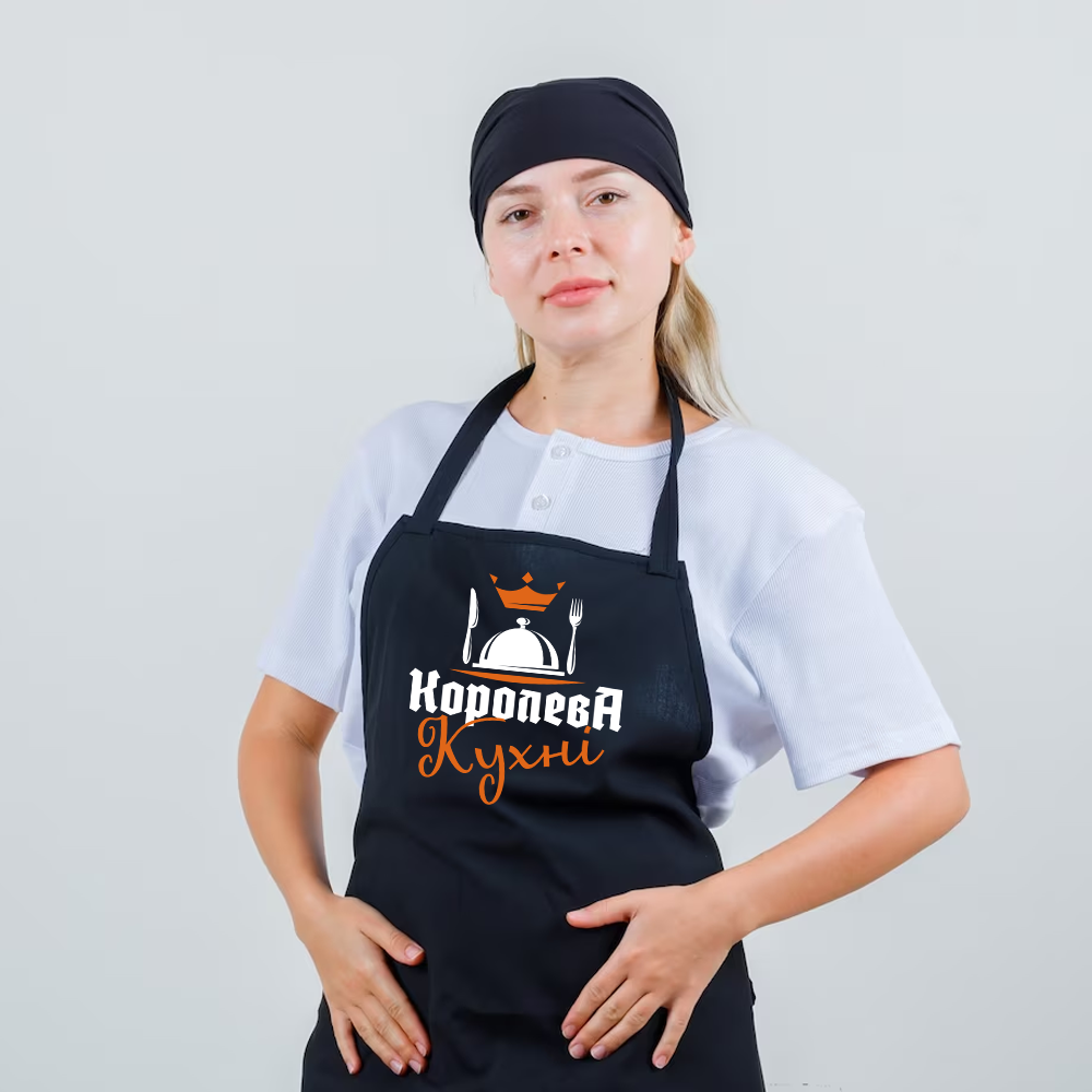 Фартух кухонний з принтом Кавун Матуся Королева кухні 68 см Чорний