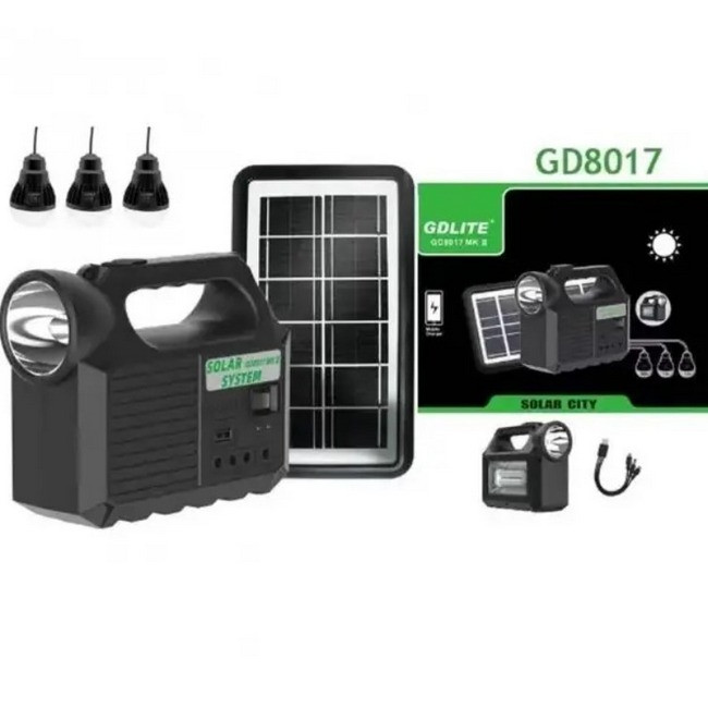 Зарядная станция GDLITE GD8017 MKII + 3 лампы + солнечная панель Black