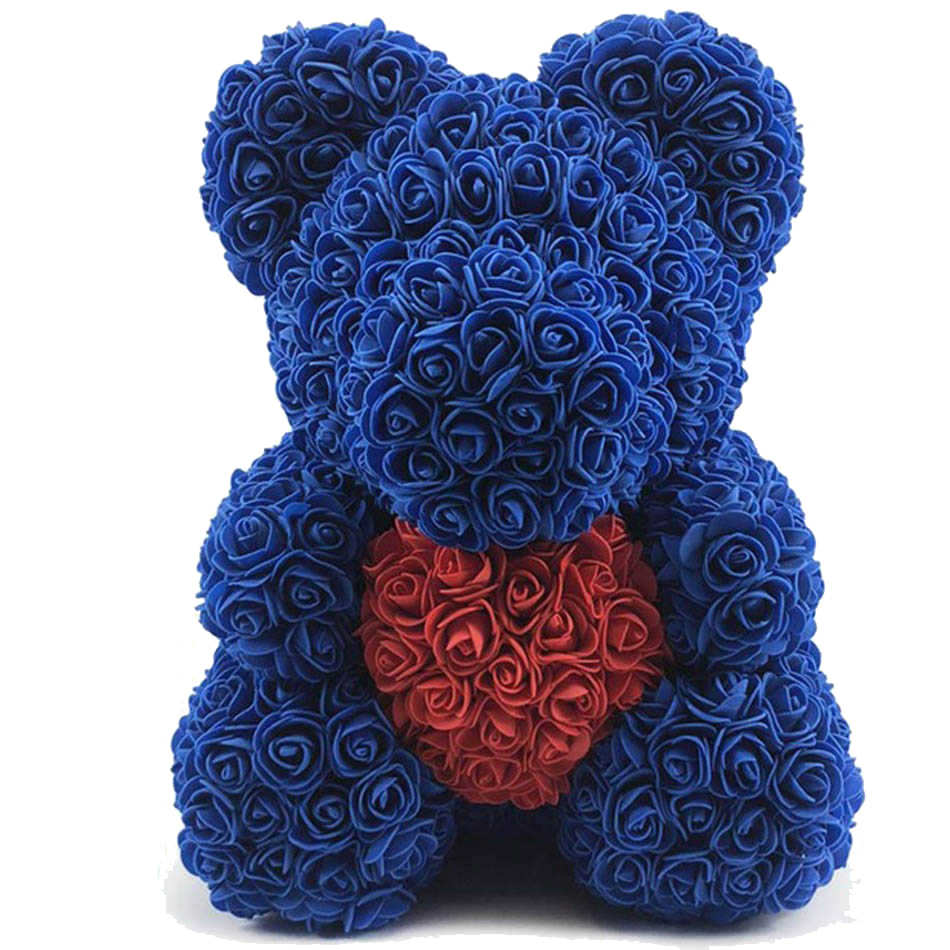 Ведмедик із троянд із серцем 40 см у подарунковій коробці 3D Teddy Flower Оригінальний подарунок дівчині у подарунковій упаковці Синій
