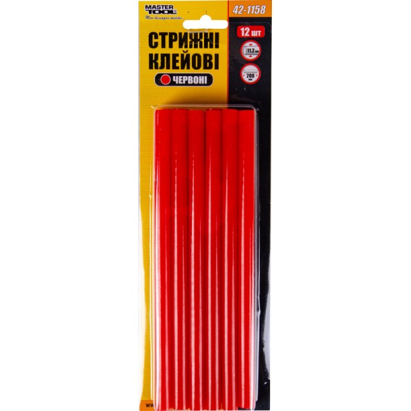 Стержни клеевые 11,2*200 мм 12 шт красные MASTERTOOL GM (42-1158)