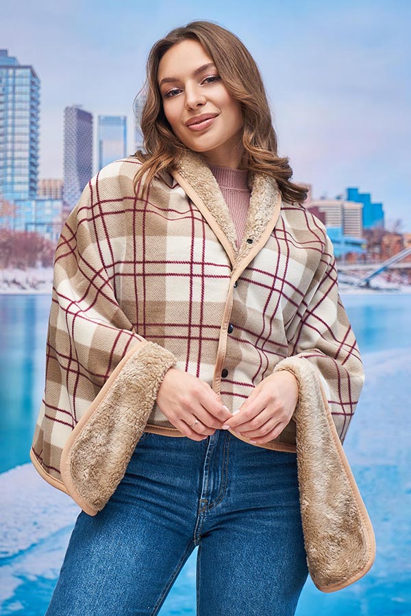 Теплое кашемировое пончо утепленное мехом (7012) Braxton One size Бежевый