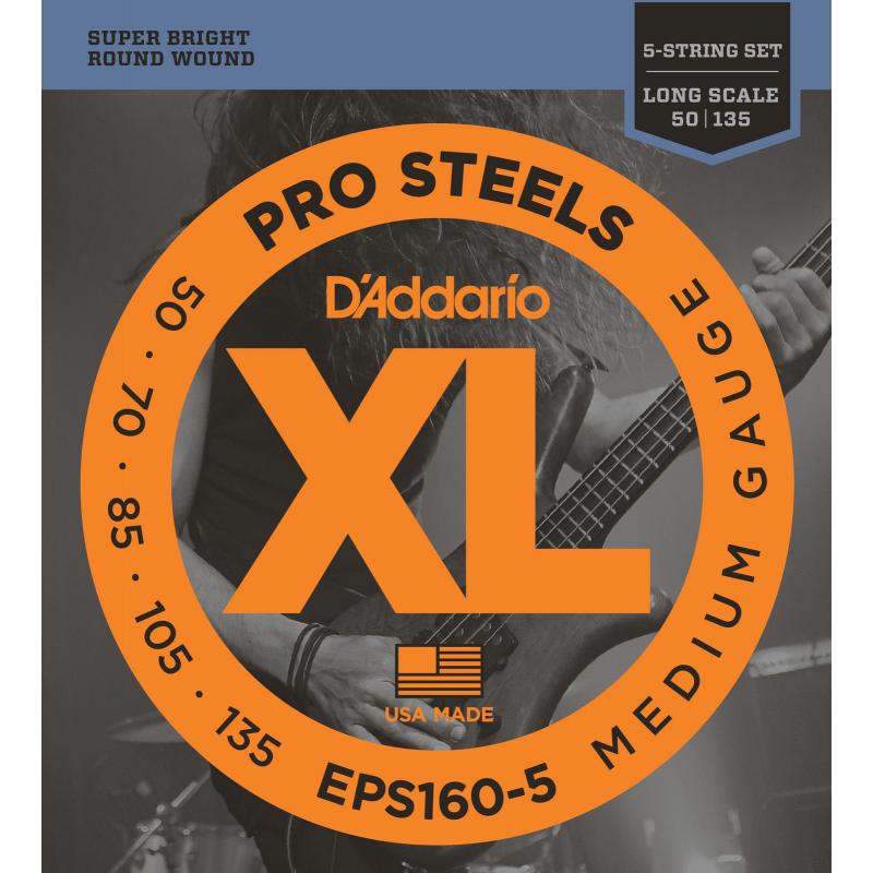 Струни для бас-гітари D'Addario EPS160-5 Pro Steels Medium Electric Bass 5 Strings 50/135