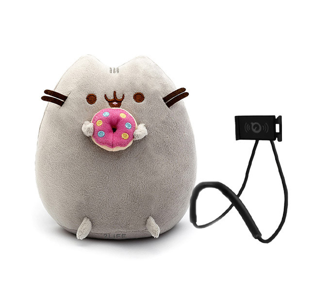 М'яка іграшка Pusheen cat з пончиком Сірий та тримач для мобільного (vol-1047)
