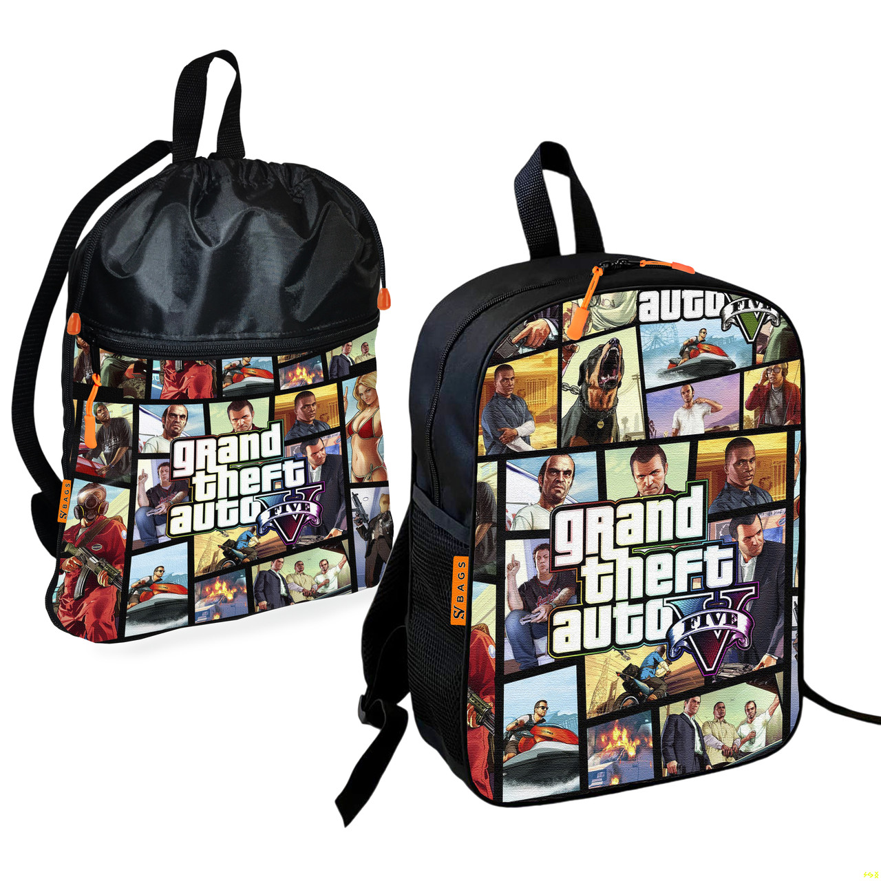 Дитячий шкільний рюкзак із сумкою для взуття GTA Grand Theft Auto, водонепроникний, 2 шт