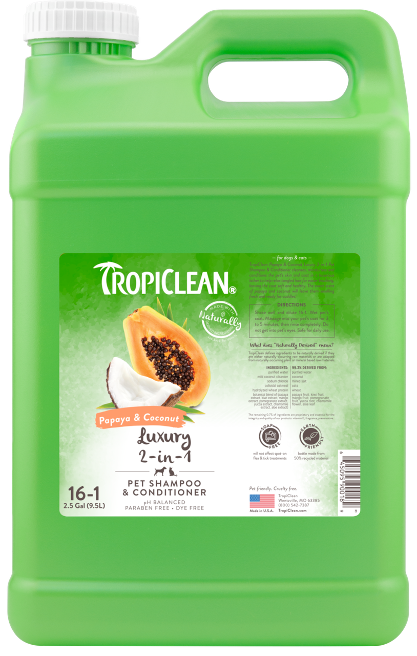 Шампунь Tropiclean Papaya & Coconut 9,5 л з кокосом та папаєю для собак та кішок