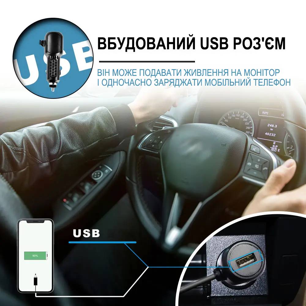 Автомобильный монитор с камерой заднего вида Podofo Z2102 Black (1163)