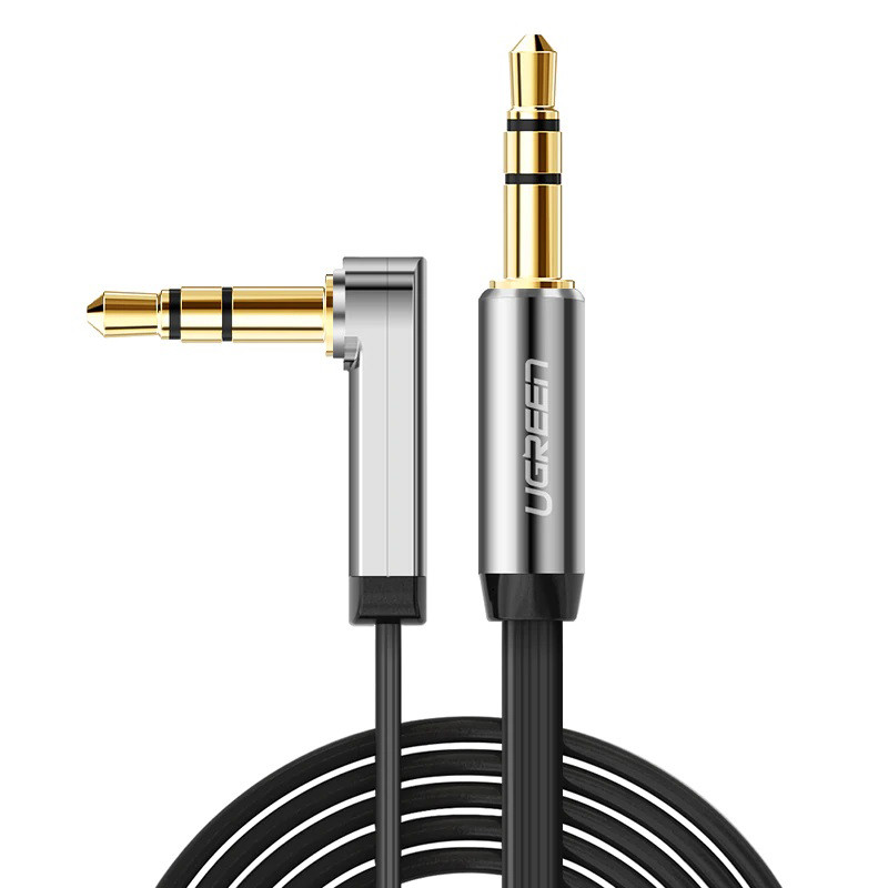 Аудио кабель AUX 3.5mm jack Ugreen с угловым L-образным штекером AV119 10598 1.5м Черный с серебром