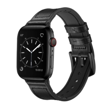 Ремінець BeWatch для Apple Watch series 3 | 4 | 5 | 6 із шириною корпусу 42|44mm Шкіряний + Силікон Чорний (1230101)