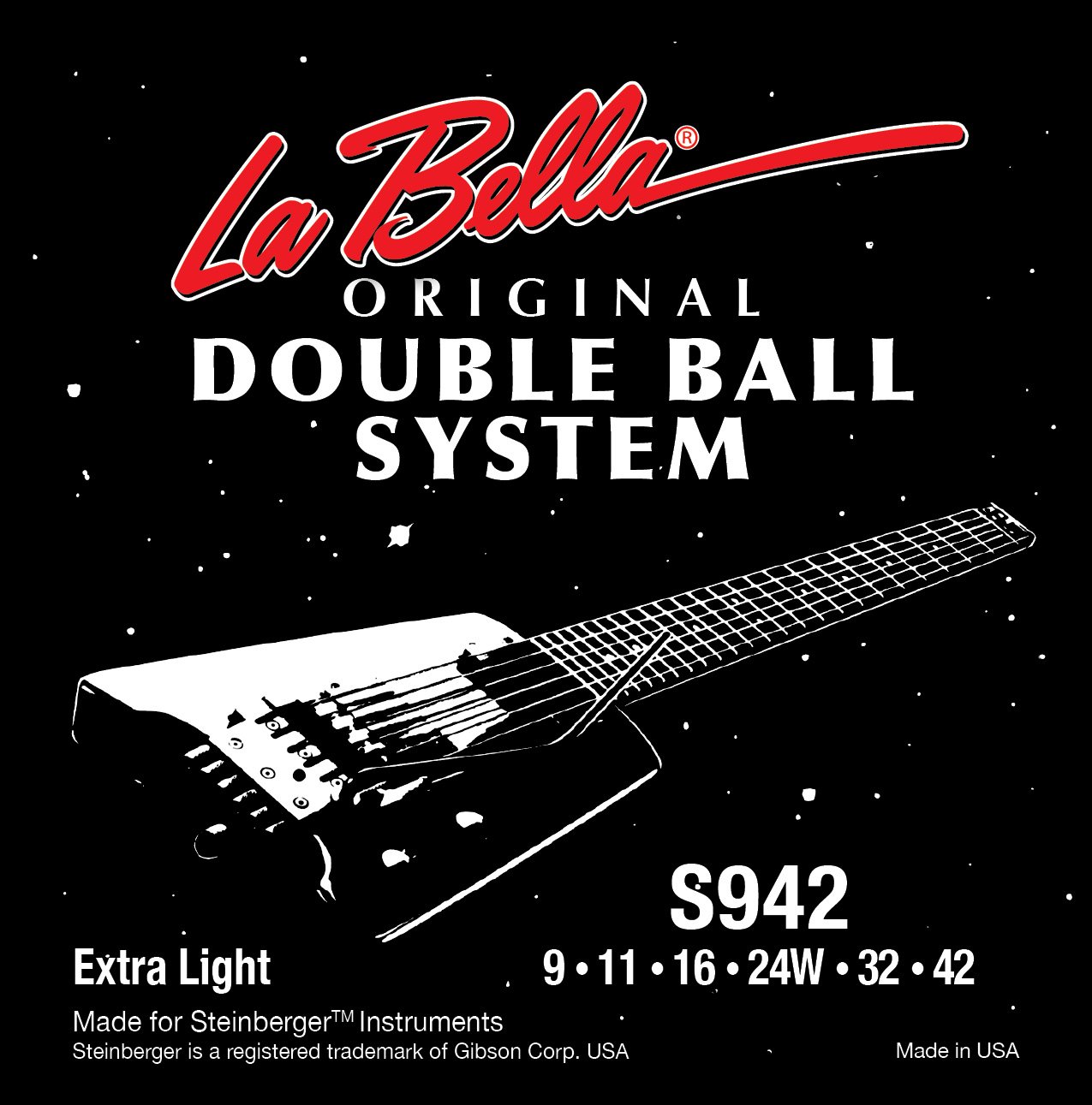Струны для электрогитары La Bella S942 Double Ball Steinberger Extra Light Electric Guitar Strings 9/42