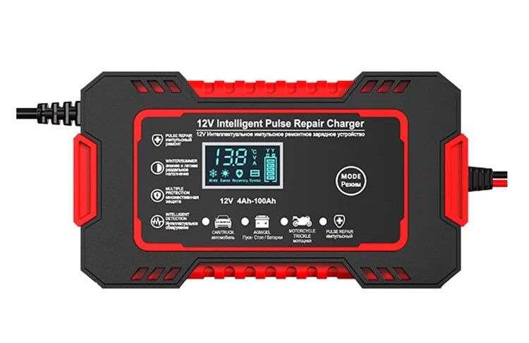 Зарядное устройство для автомобильного аккумулятора RJ Tianye 12V 6A с дисплеем Red