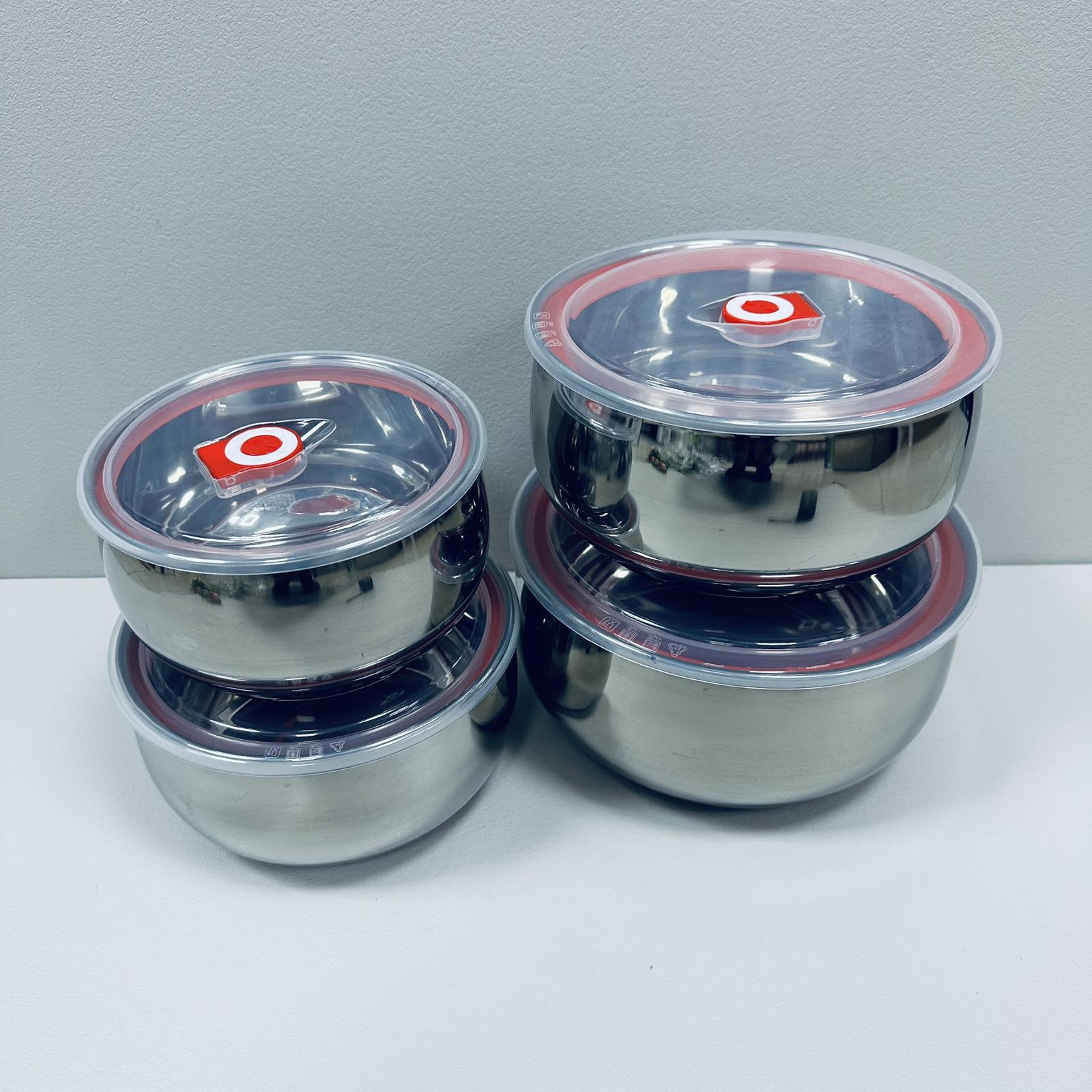 Набор мисок из нержавеющей стали с крышками A-PLUS 4-30 14/16/18/20 см 4 шт Стальной (23496)