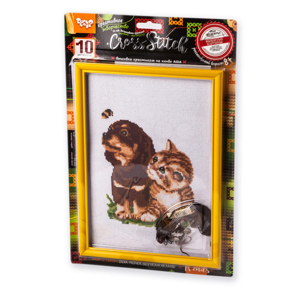 Набор для вышивки крестиком на канве Кот с собачкой Danko Toys VKB-01-13 10 цветов ниток