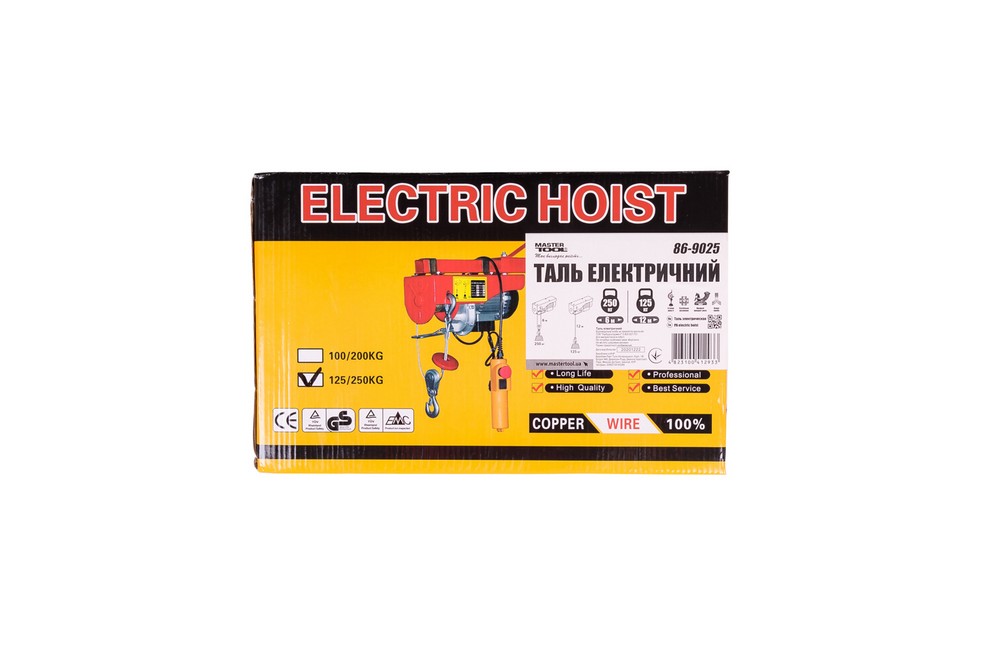 Таль электрическая MASTERTOOL 125/250 кг 12 м (86-9025)