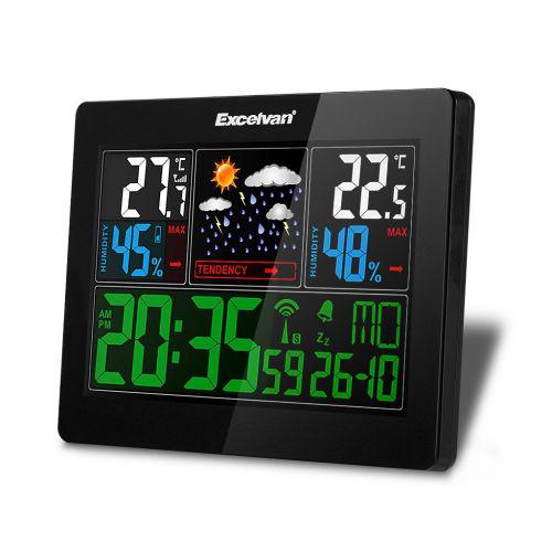 Метеостанція бездротова домашня Excelvan кольоровий дисплей Чорний (004888)