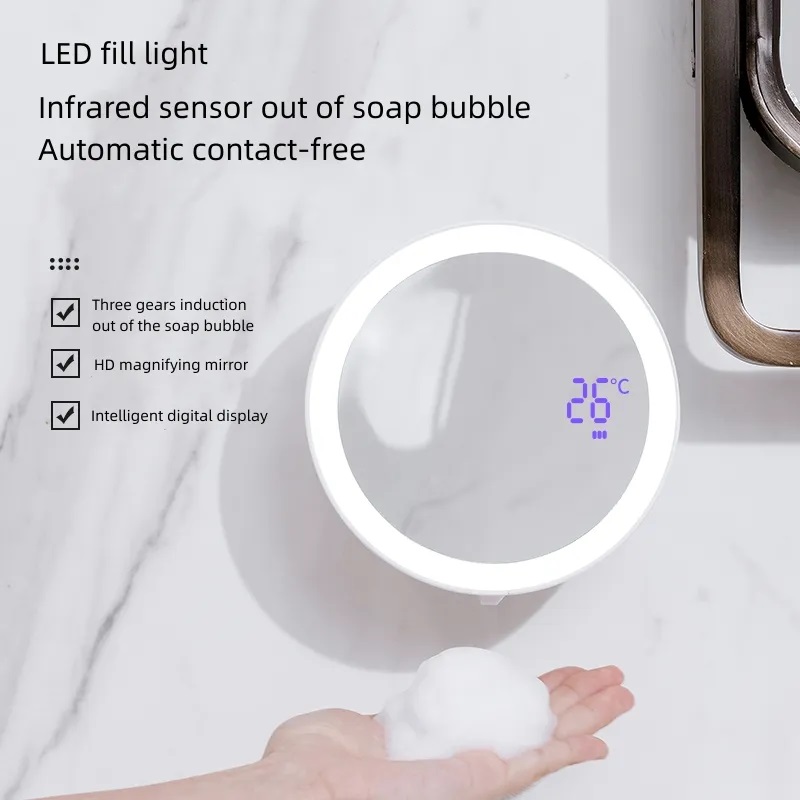 Сенсорний диспенсер настінний дозатор для мила з дзеркалом Zhiya MYX-W2 LED White