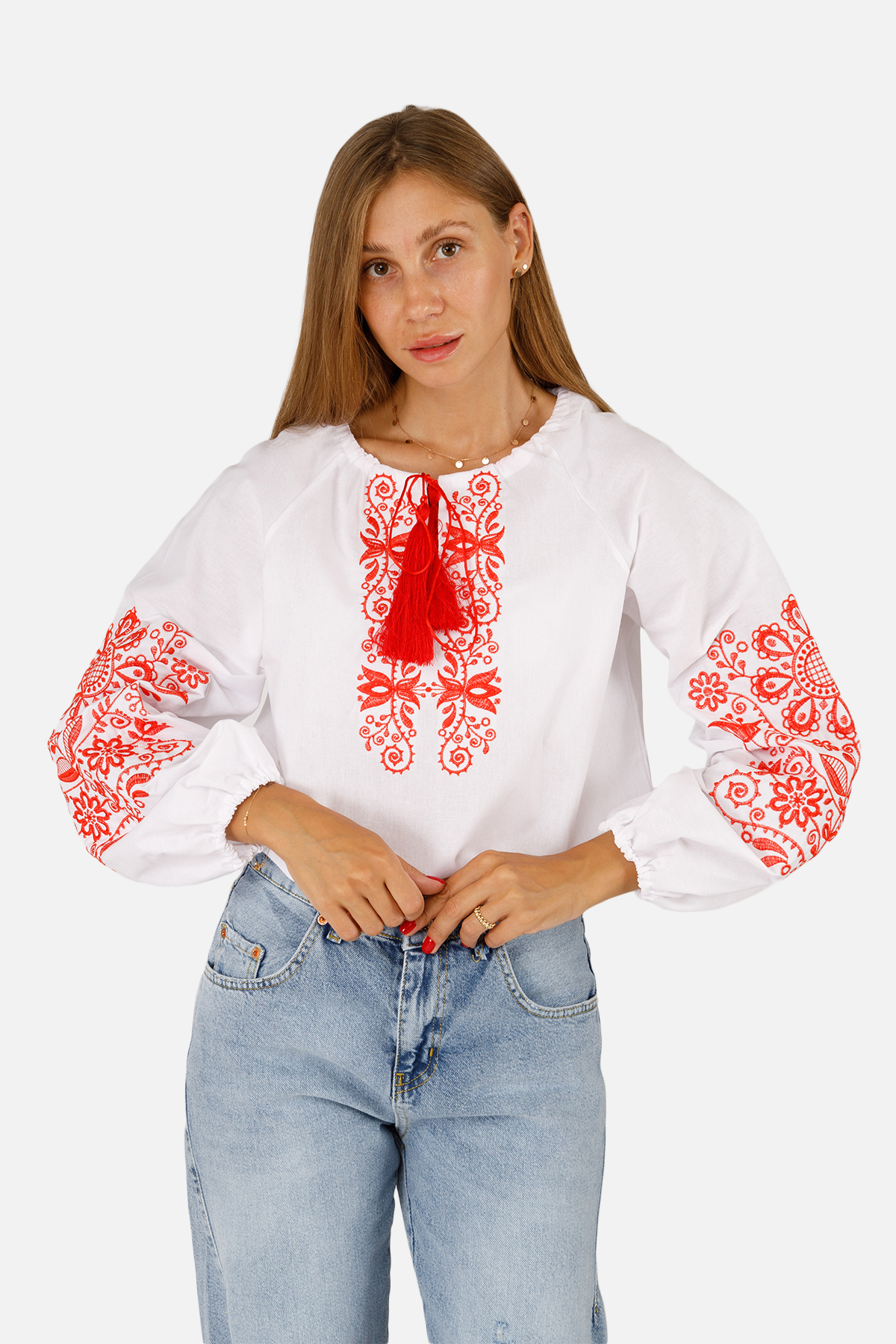 Женская рубашка вышиванка с длинным рукавом MEREZHKA XL Белый ЦБ-00258596 (SKT001017106)