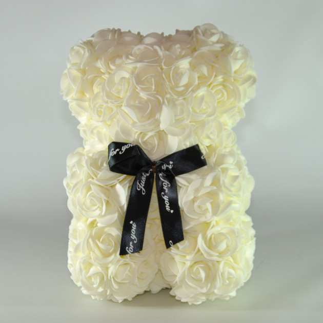 Ведмедик з троянд Bear Flowers 27 см White (hub_FlqQ58747)