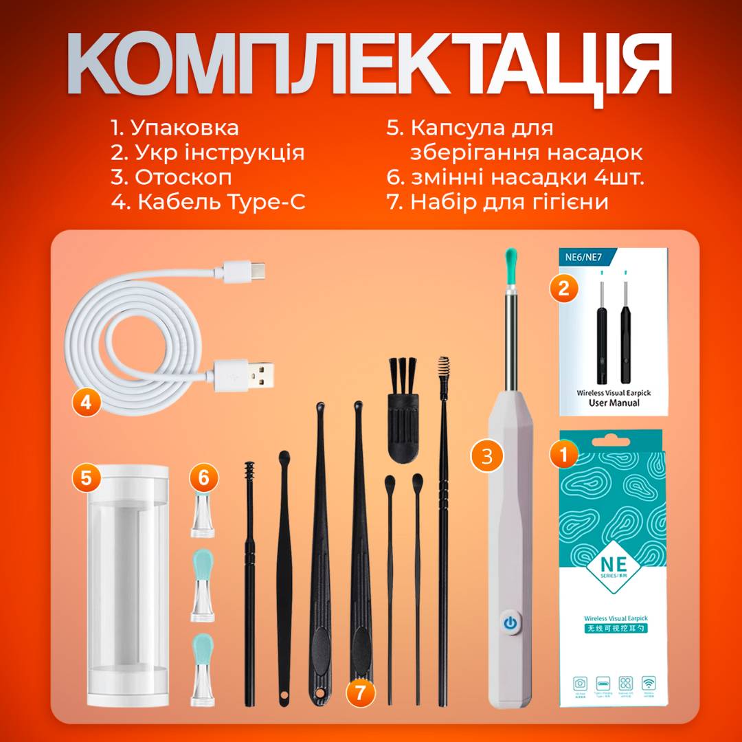 Прибор для удаления ушной серы с камерой Brillix 1296P Белый (PO-White)