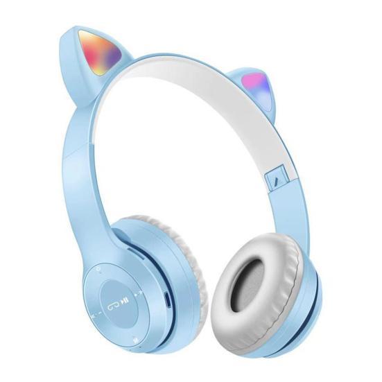 Навушники UKC Bluetooth з вушками та підсвічуванням Cat Miu Star P47 Блакитні