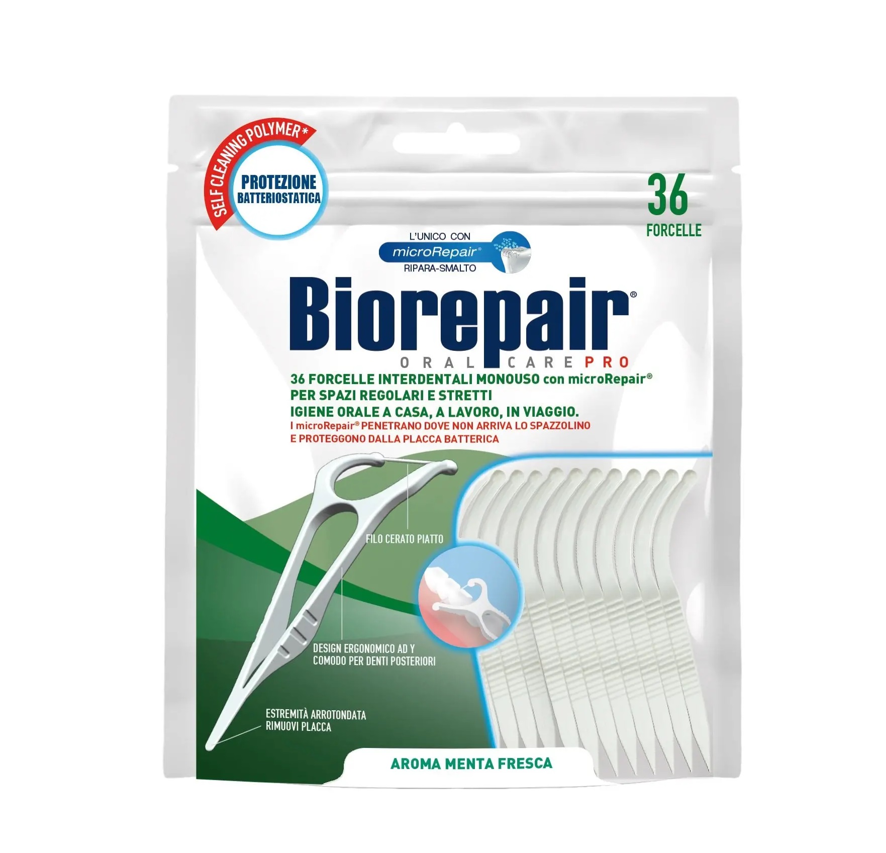 Флосер Biorepair з тримачем насичений гідроксіапатитом Білий 36 шт (8017331060056)
