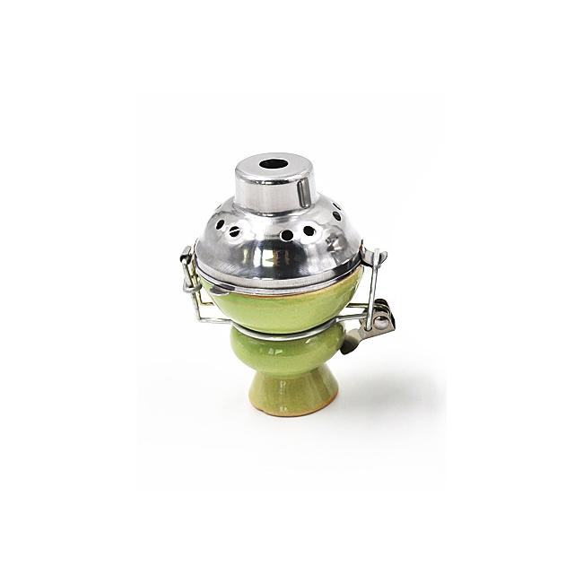 Чаша керамічна для кальяну з кришкою Huka d-7 h-11 см Зелена (DN19128)