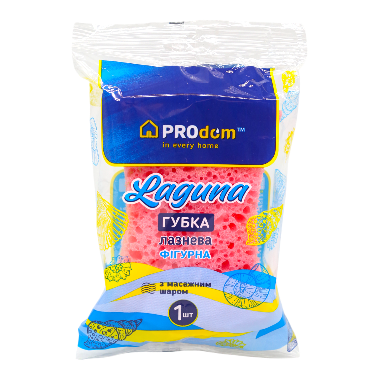 Губка банная пористая фигурная PROdom Laguna 15х10,5х5 см Розовый 1 шт