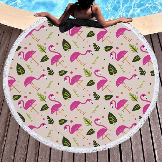 Пляжный коврик MAT Фламинго и листья Розовый (kj123289)