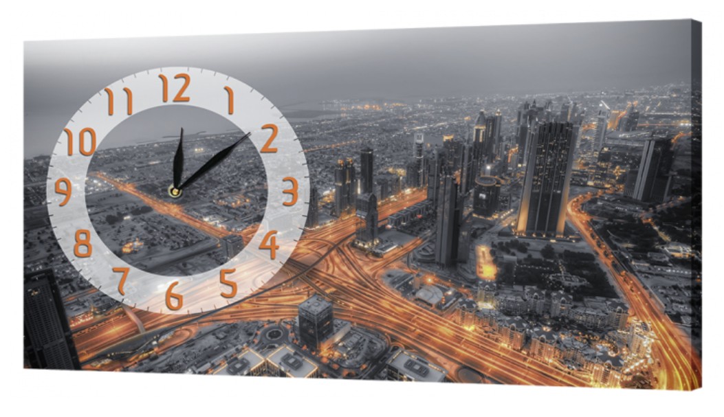 Настенные часы ProfART на холсте 30 x 53 см Ночной город (07_S)