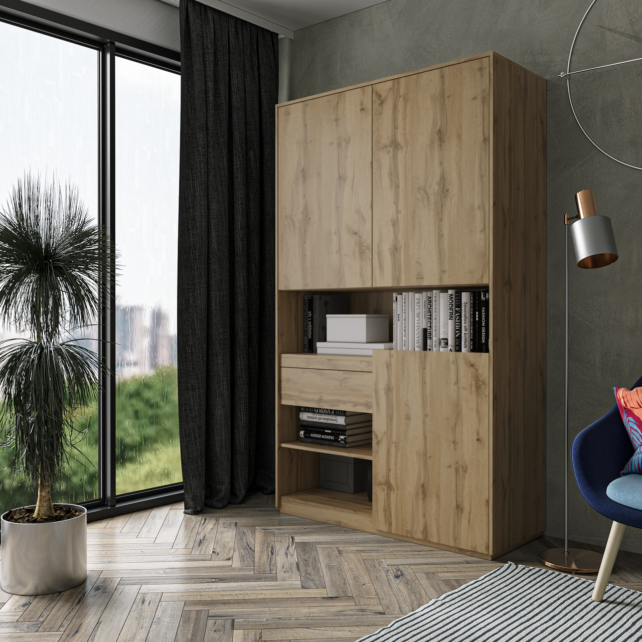 Шкаф для книг и документов Moreli RS-1 Фурнитура BLUM Ш1242 / В2100 / Г500 Дуб аппалачи