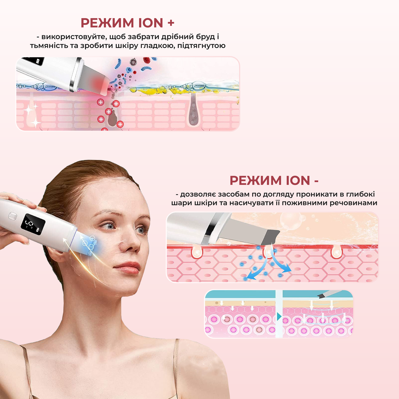 Ультразвуковий скрабер для очищенняя обличчя Ultrasonic Skin Scrubber С3