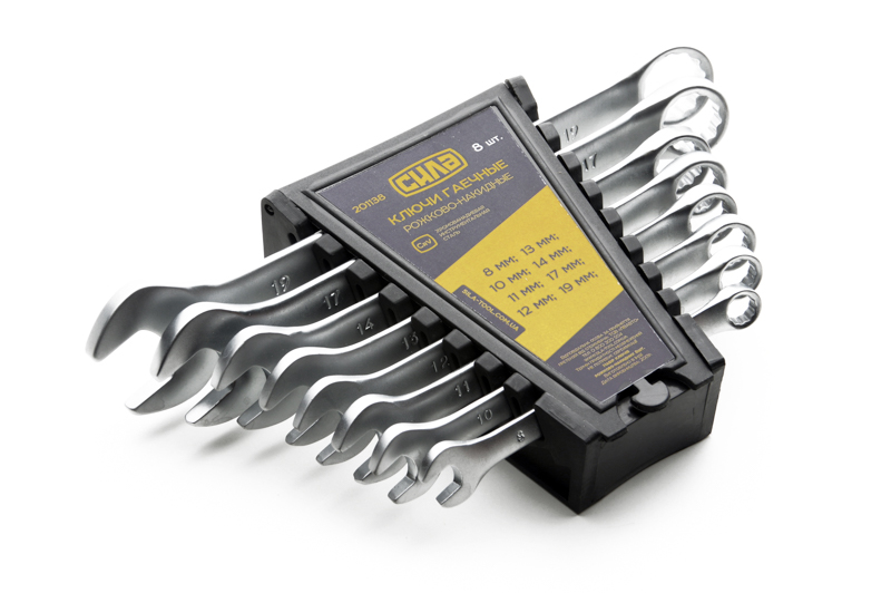 Набір ключів СИЛА ріжково-накидних CrV 8-17 мм 6 шт (028439)