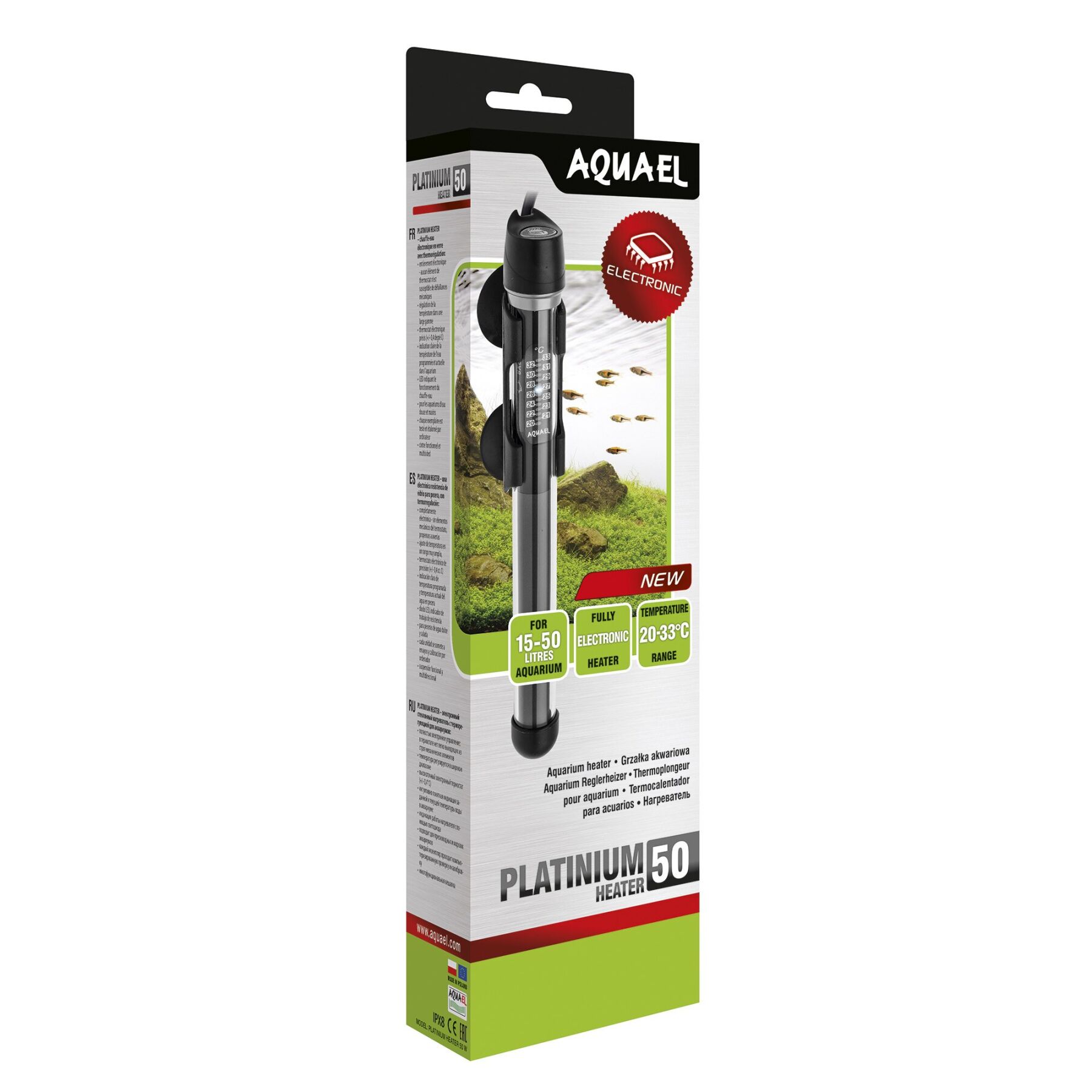Терморегулятор для аквариума Aquael Platinum Heater 50 W на 15-50 л с электронным термостатом 22,5 см Черный (121215)