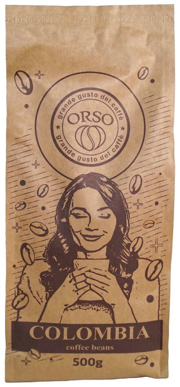 Свежеобжаренный кофе в зернах моносорт Orso Colombia 100 % Арабика 8 шт х 500 г
