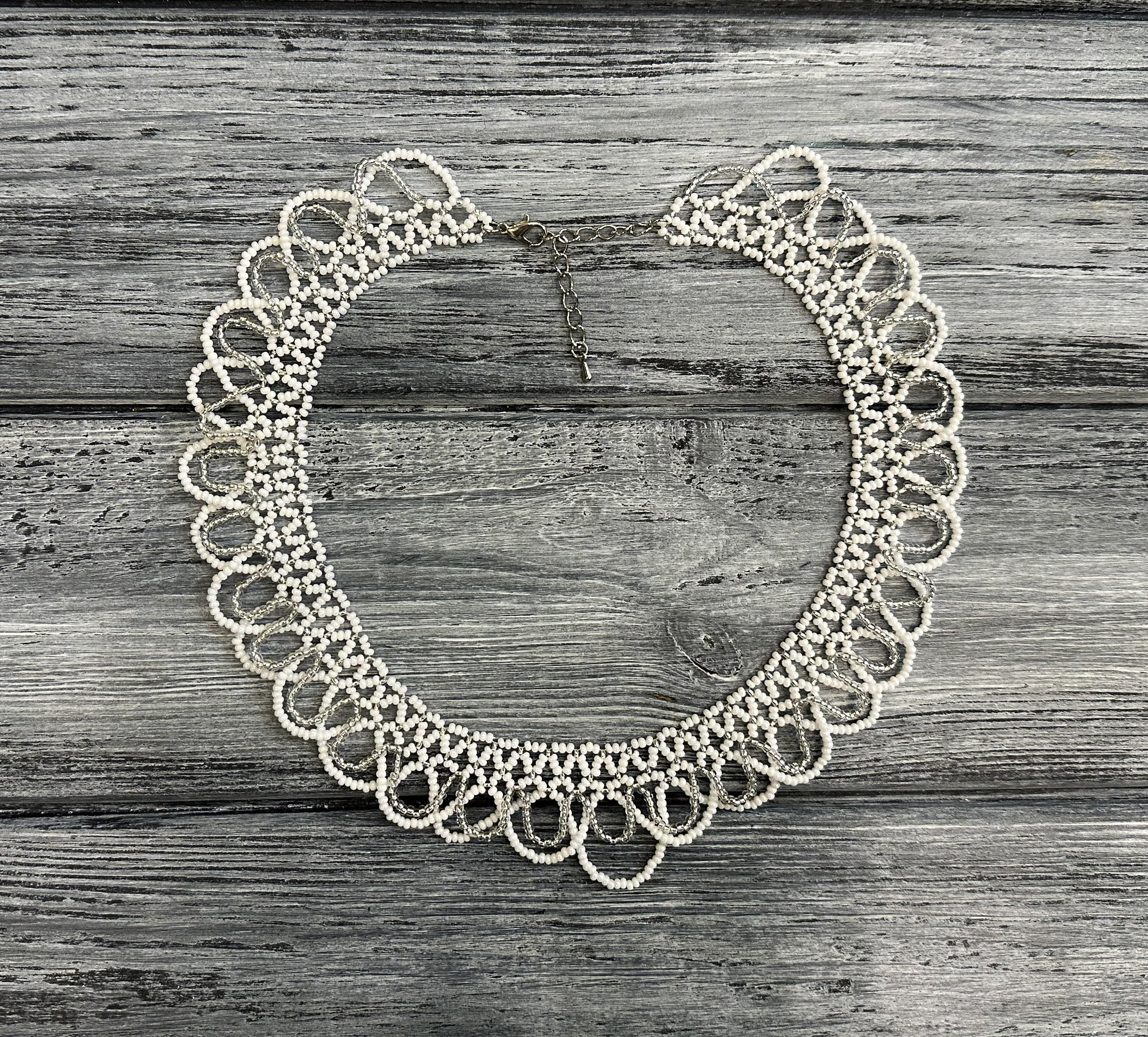 Колье-силянка из чешского бисера HatynkaUA Necklace 39 см Бело-серебристый (SUN999_48)