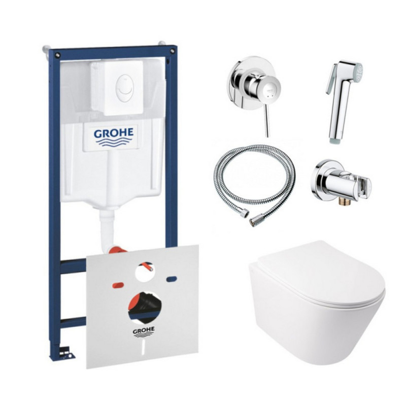 Комплект Інсталяція Grohe Rapid Sl 38722001 + Унітаз З Сидінням Qtap Swan Qt16335178W + Набір Для Гігієнічного Душа З Змішувачем Grohe Bauclassic 111048