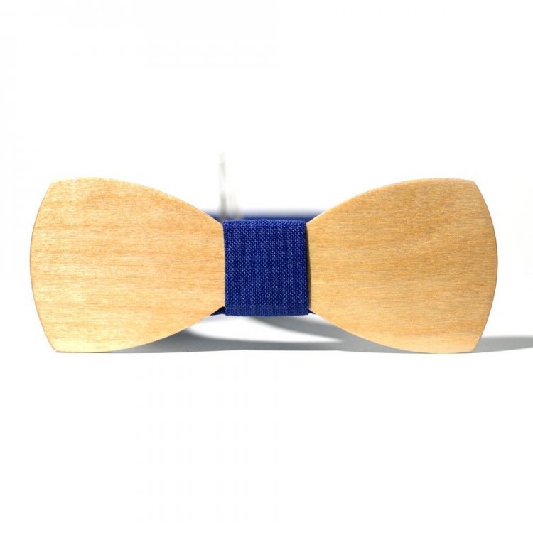 Дерев'яна Краватка Метелик Gofin Класичний З Синьою Тканиною Gbdh-8049