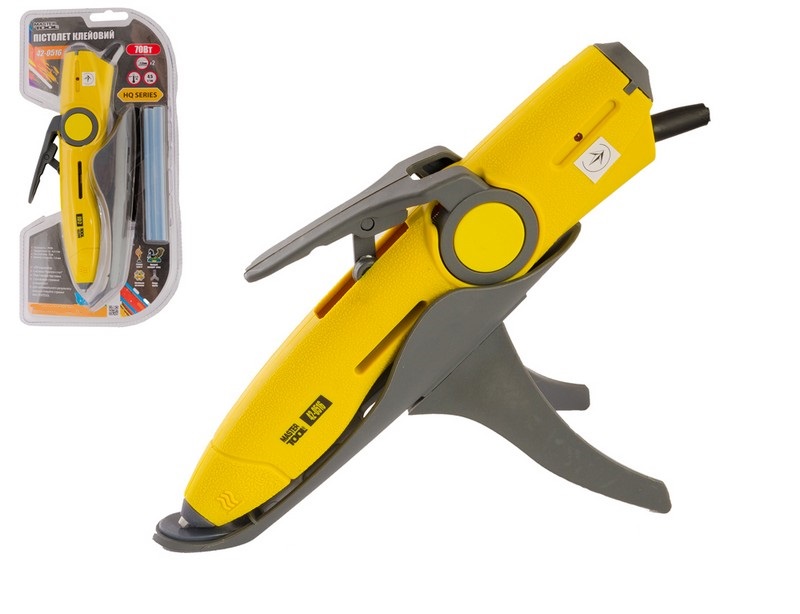 Пистолет клеевой MASTERTOOL Капля-Стоп ручка Ø 7,2 мм 70Вт/220В/50Гц 4,5 г/мин LED-индикатор Gray and Yellow (42-0516)