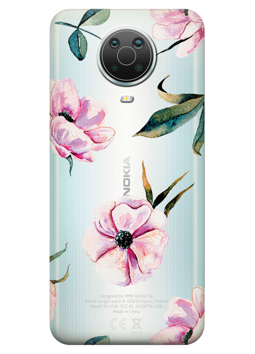 Прозрачный силиконовый чехол iSwag для Nokia G20 с рисунком - Пионы (KS15133)