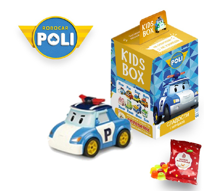 Sweetbox Полі Робокар KIDS BOX колекційна фігурка в коробочці з мармеладом Pobocar poli