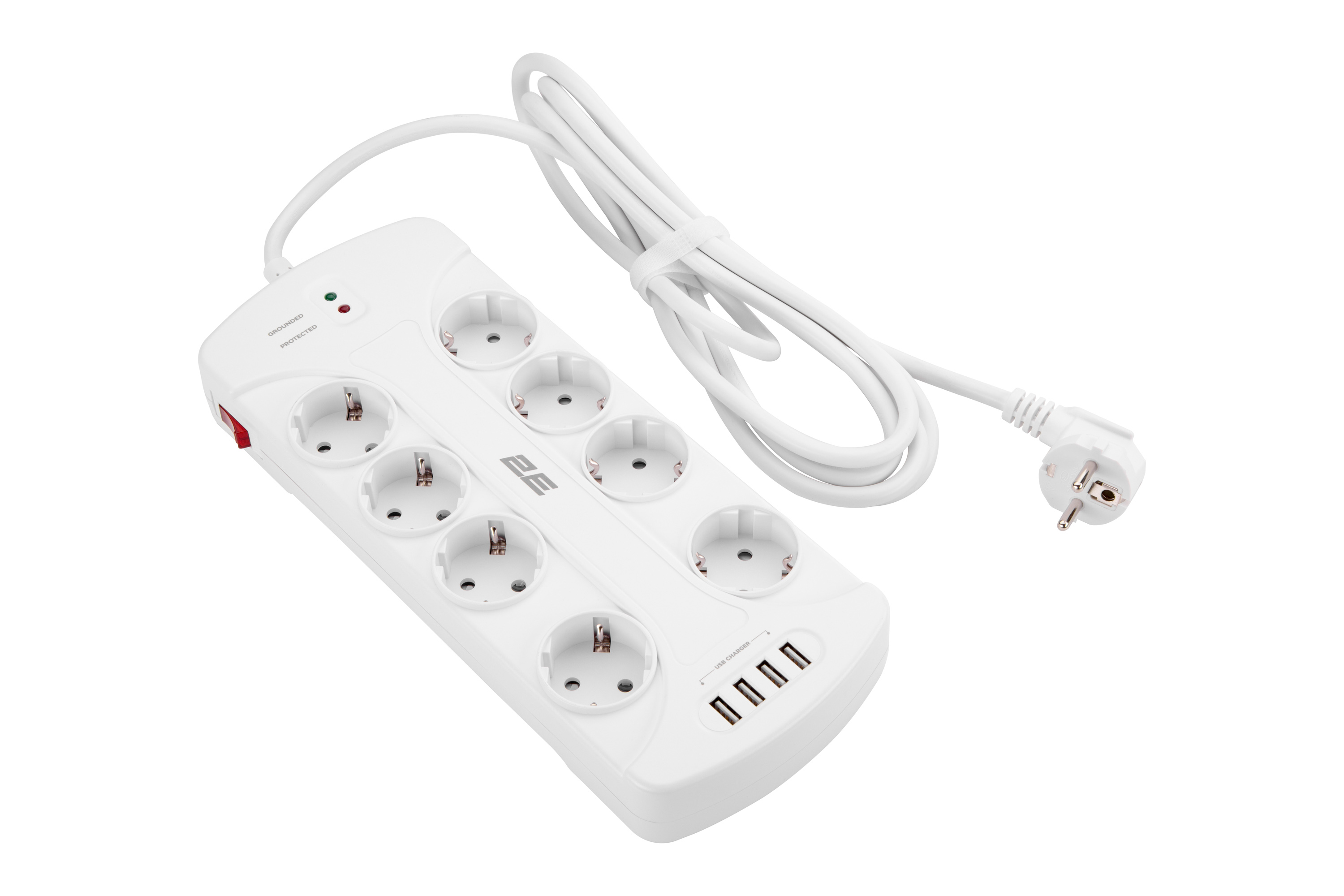 Сетевой фильтр удлинитель с USB 2E 8XSchuko 4 USB-A на 8 розеток 3 м белый
