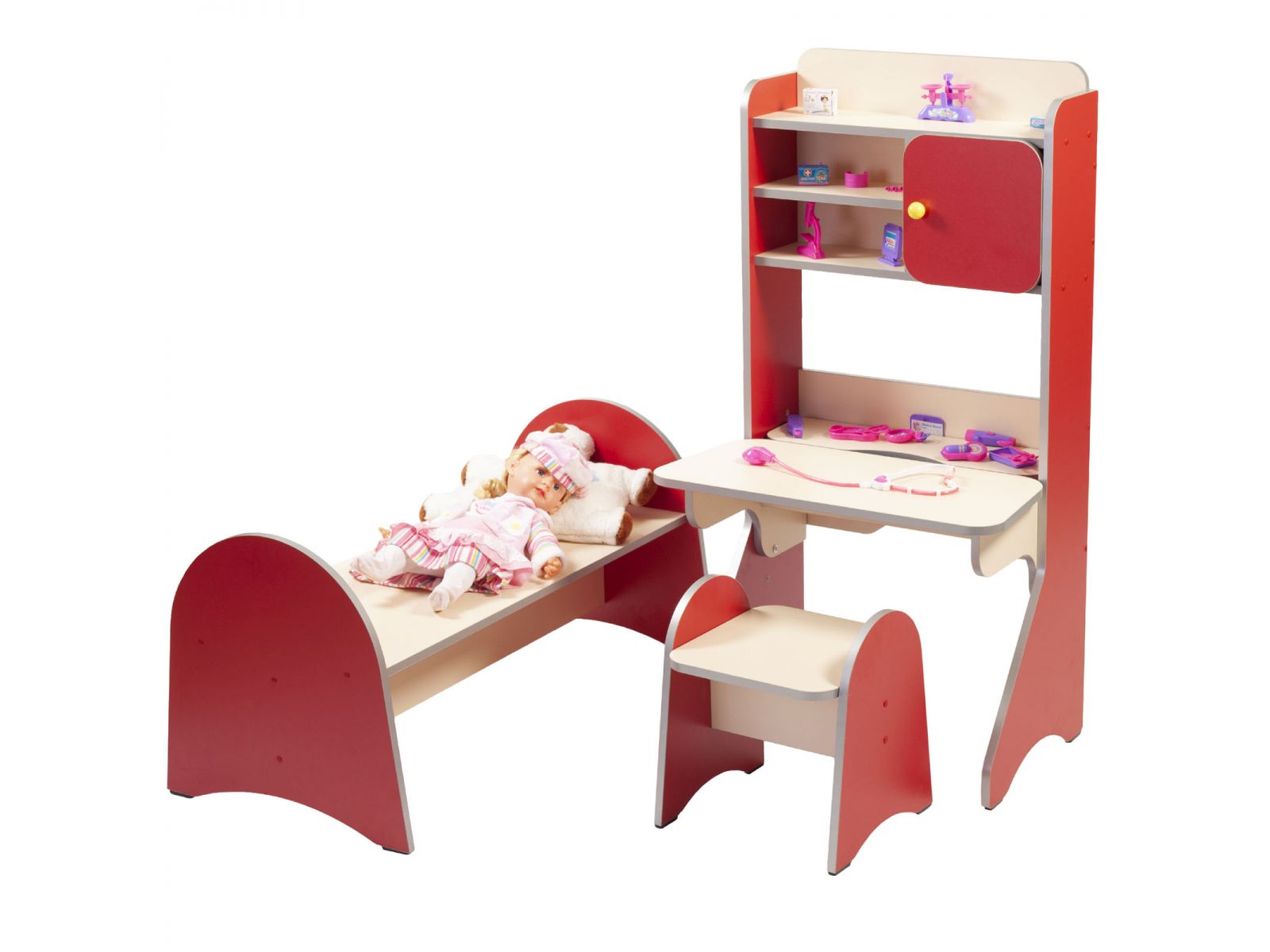 Игровая стенка для садика Мебель UA Больница Беж/Жёлтый/Красный (43914)