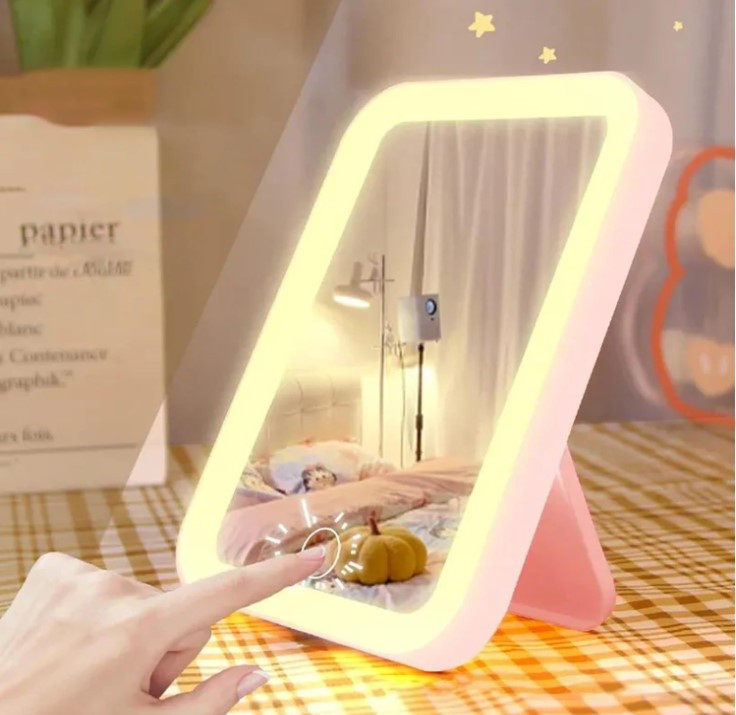 Настільне дзеркало з LED підсвічуванням No Brand Bealux рожеве