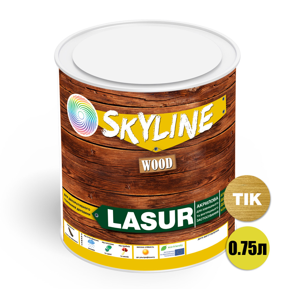 Лазурь декоративно-защитная для обработки дерева SkyLine LASUR Wood Тик 750 мл