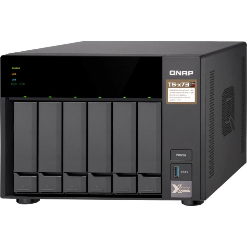 Система хранения данных QNAP TS-673A-8G с 6 отсеками для дисков 8GB RAM настольное исполнение