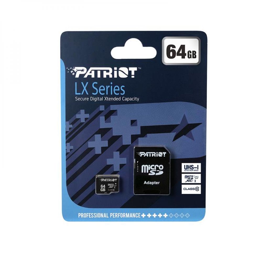 Карта памяти с адаптером Micro SDXC Patriot LX Series 64gb UHS-1 10 Class 10 Black